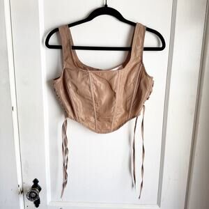 Lace Up Bustier Crop Top Going Out Sexy Renaissance Fair Feminine Festival Brown